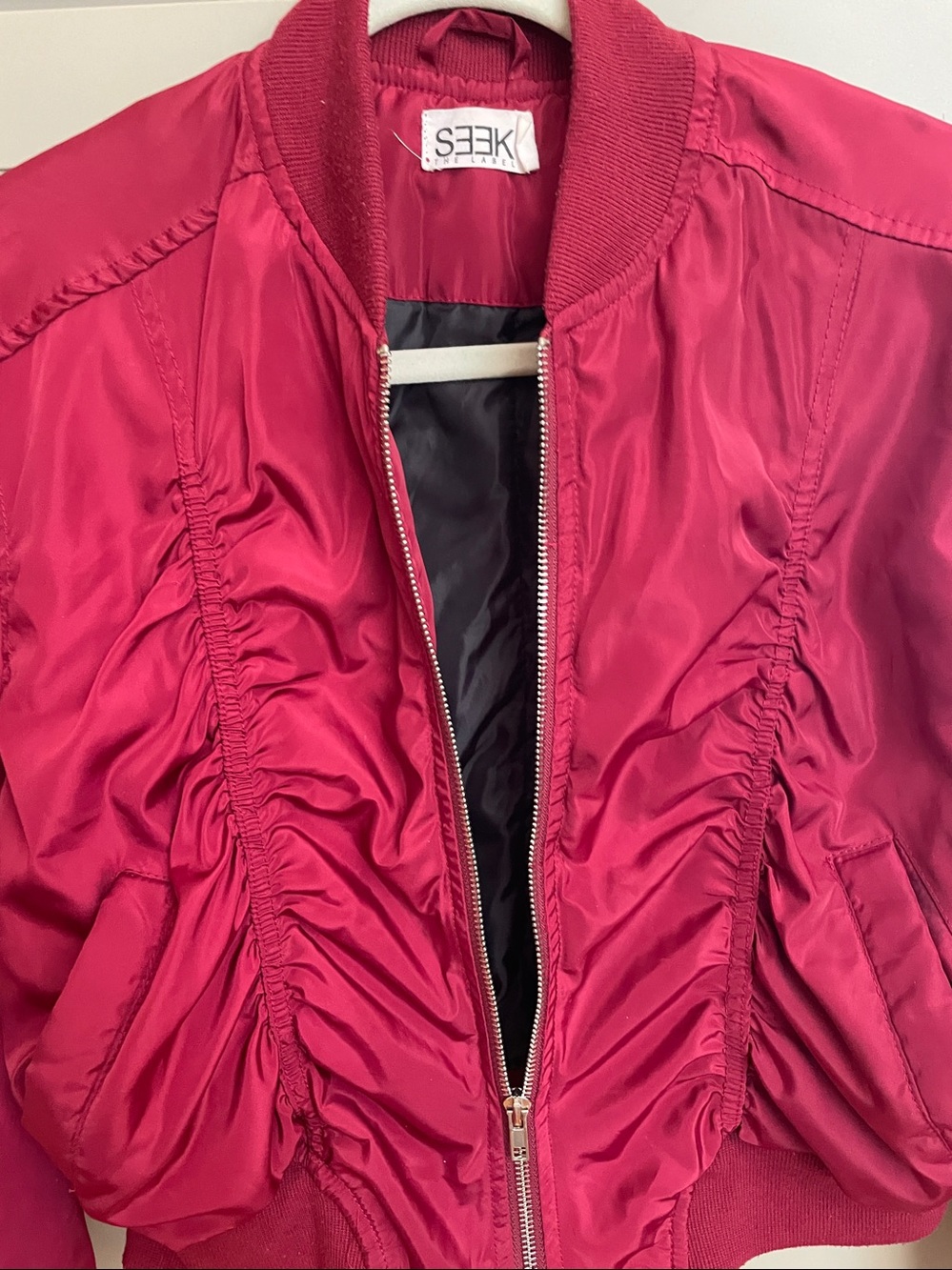 SEEK Wine-Red Ruched Bomber Jacket - Picture 7 of 10